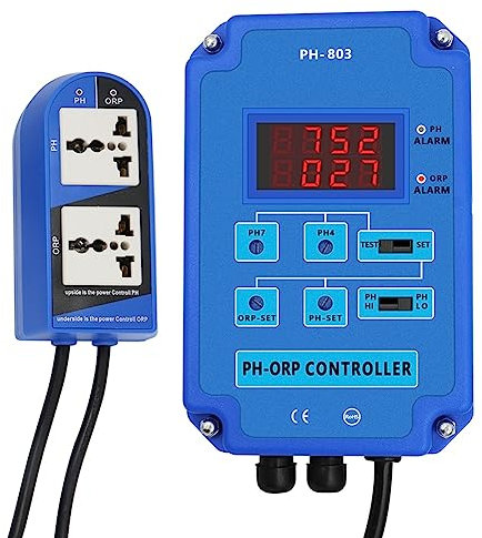 Swiixxer Digitaler 2&1 PH ORP Monitor Redox Controller Blau für Aquarium Hydrokultur Pflanzen Pool Spa mit Ausgangsleistungsrelais EU-Stecker