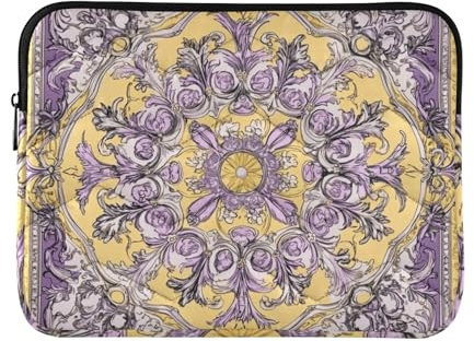 Laptop Sleeve Case 13-14 Inch Lightweight Computer Cases for Laptop Retro Flower Pattern Purple and Yellow Case Hard Cover with Zipper for Laptop Computer
