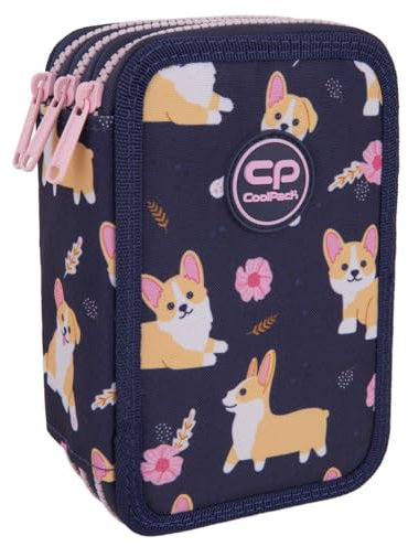 CoolPack Schulstiftetui 3-Fach Federtasche Federmappe, 44-teilig gefüllt, Elisabeth, 3-stöckig, Polyester, Reißverschluss, Handgriff, Schulranzen-Stil, Cartoon, Mehrfarben, 20 x 12,5 x 6 cm