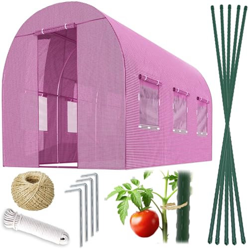 Plonos Serre Tunnel avec Cadre en Acier - avec Support pour Plantes - 2 x 3 x 2 m - 6 m² - Rose