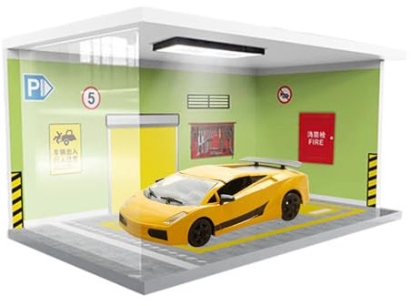 Modello di visualizzazione della vetrina Auto-assemblata, Design di luce Moderno | Scatola di scena Garage per i modelli 1:24, pezzo di Collezione di Auto con Un Stand di presentazione per