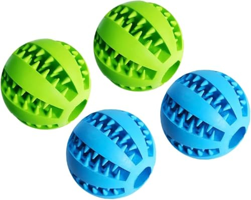 Kauspielzeug für Hunde, Zahnpflege-Ball mit Leckerli-Spender, Zahnlinderung, Blau & Grün, 4 Stück (4 Stück)