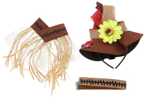 Cosplay Adult Halloween Straw Decoration Set 4 Pieces Including Straw Hat Wristbands Necklace for Carnival Themed Parties and Diy Costume