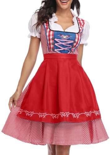 Robe Dirndl pour femme - Grande taille - Col carré - Tablier - Oktoberfest - Costume de bière