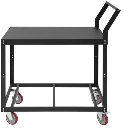 Mobile Stahl Arbeitstisch Service Aufbewahrungswagen Werkstattwagen, 350 Kg Belastbarkeit, 4 Rollen mit Bremse, HöHenverstellbarer Griff, Schwarz/Silber, Handwerker BüRoangestellte (Schwarz)