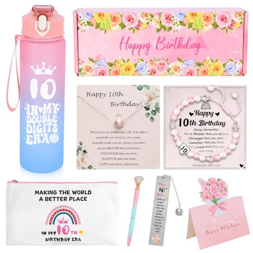 COYBTO Gifts for 10 Year Olds Girls, 10 Year Old Girl Birthday Gifts, 10th Girls Birthday Presents with Water Bottles Bracelet Necklace, 10th Gift for Teen Girl Daughter Sister Granddaughter Friends