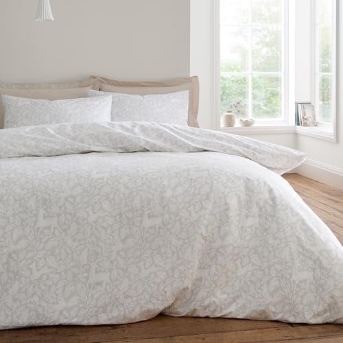 Bianca Woodland Wende-Bettwäsche-Set mit Kissenbezügen, Baumwolle, Fadenzahl 200, für Super-Kingsize-Bett, Natur