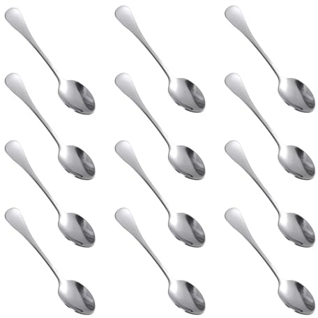 lasuroa 12pcs Stainless Steel Tiny Seasoning Spoons, 9cm/3.54in Small Condiment Scoops SUS 304 Mini Teaspoons Espresso Spoons Tools for Jars Sugar Tea Honey & Seasoning Dispensing (Silver)