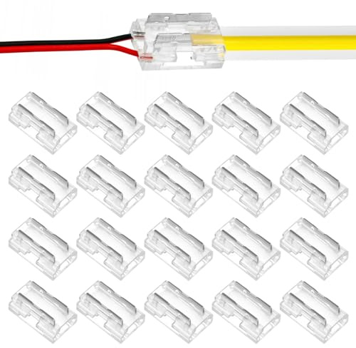 XLIUAX 20 Stück 2 Polig 8mm LED Verbinder, Mini Strip Verbinder Connector | Led Strip Verbinder Connector Eckverbinder Transparent Eckverbinder für Streifen Kabel für SMD COB Streifen Kabel Verbinde
