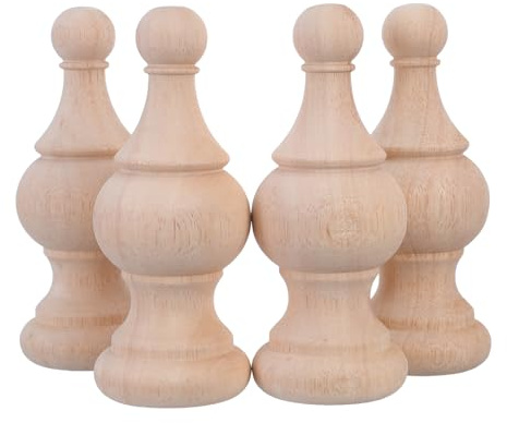 MAGICLULU 4pcs Unfinished Wooden Finials for Bed Posts and Staircase Handrails, 6x15cm Decorative Wood Post End Caps for Curtain Rods and Indoor Railing Decor