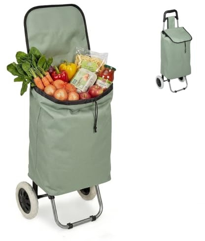 Relaxdays Einkaufstrolley klappbar, Abnehmbare Tasche 28 L, Salbei | Einkaufswagen mit Rollen HxBxT: 92,5 x 42 x 28 cm