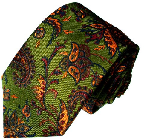 Lorenzo Cana - Olivgruen Blau Orange Krawatte aus 100% Seide - Floral Paisley Muster - 36077