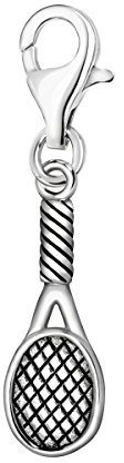 Quiges Charm Anhänger 3D Sport Tennis Schläger 925 Silber mit Karabinerverschluss für Bettelarmband