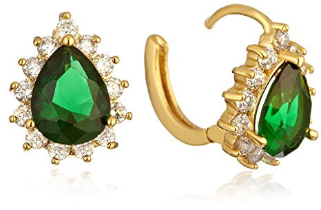 Gemini Ohrstecker (Gold), absoluter Luxus mit 1x grosser Smaragd eingesäumt von kleinen Kristall Steinen, Tropfenform, für gehobene Anläße, beliebt bei Girls & Damen, 1,4 cm Grösse