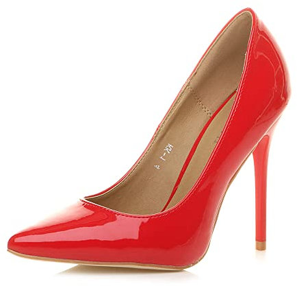 Ajvani Womens Ladies high Heel Pointed Court Smart Party Work Shoes Pumps Size 3 36, Red Patent, 3 UK