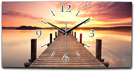 Kreative Feder Designer Wanduhr „Chill Out Steg“ - leise Funkuhr Größe 50x25cm bunt in modernem Design WA113FL