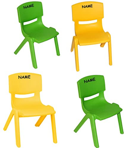 alles-meine.de GmbH 4 TLG. Set: Kinderstühle - incl. Name - GELB + GRÜN - kippsicher/stapelbar/bis 100 kg belastbar - für INNEN & AUßEN - Plastik/Kunststoff - Stuhl Stühle ..