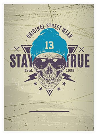 Kartenkaufrausch 8 Trendige Retro Totenkopf DIN A5 Schulhefte, Schreibhefte mit Mütze und Sonnenbrille Skull in blau Lineatur 6 (blanko Heft)