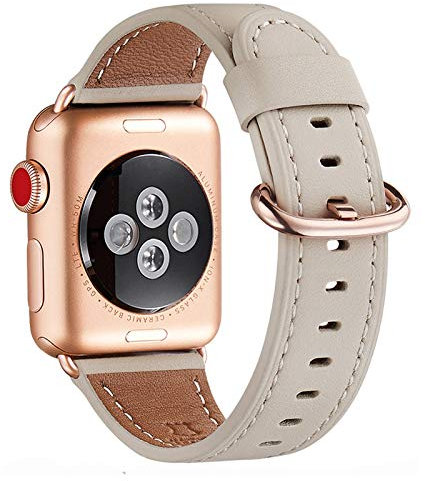 WFEAGL Kompatibel für Apple Watch Armband 44mm 45mm 49mm 42mm,Lederband Ersatzband für Herren Damen Kompatibel für iWatch Ultra Series 10/9/8/7/6/5/4/3/2/1,SE(42mm 44mm 45mm, Elfenbein Weiße+Roségold)
