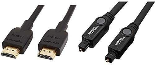 Amazon Basics - Cable óptico de Audio Digital Toslink (1,83 m), Negro + Cable HDMI 2.0 de Alta Velocidad (Ethernet, 3D, vídeo 4K y ARC, 1.8 m), Color Negro