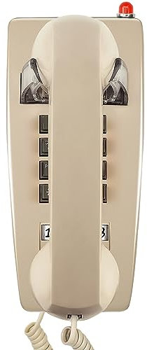 Sangyn Retro Wandtelefon mit Metallklingel – Vintage Telefon schnurgebunden, analog, mit Lautstärkeregler – Ideal für Zuhause, Küche, Hotel, Büro, Beige