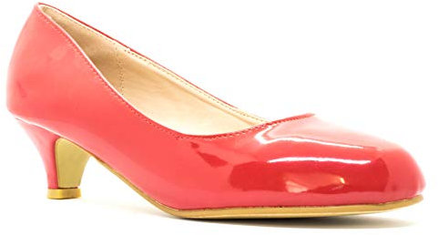 Ladies Womens Low Kitten Heel Work Court Evening Girls Shoes Pumps Size 3-12 (9 UK, Red Patent)