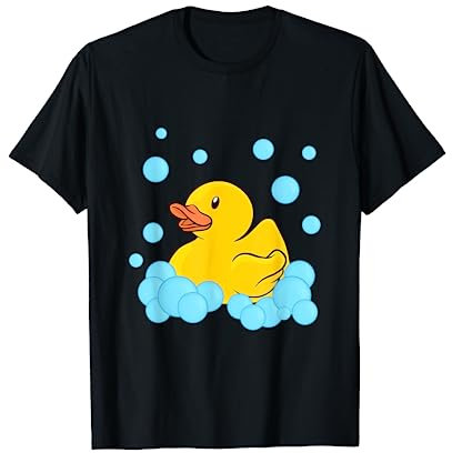 Lustige Gummiente Badespielzeug Kleidung Niedliche Badeente Quietscheente Quietscheentchen T-Shirt Cartoon Classic Short Sleeve U-Neck Schwarz S Unisex-Kinder, Unisex-Erwachsene