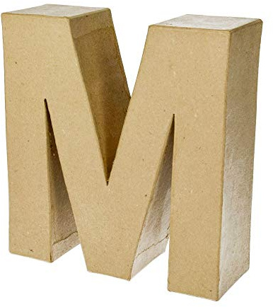 Buchstabe Alphabet aus Pappmaché, 17,5 x 5,5 cm, 3D-Zeichen aus Karton zum Dekorieren, M, 17,5 cm