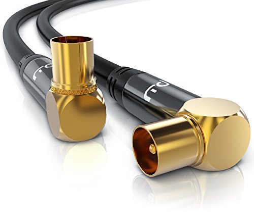 CSL - 1m 8k 4k HDTV Antennenkabel 75 Ohm 90 Grad gewinkelt - Stecker 90 Grad zu Kupplung 90 Grad - DVB-T und DVB-T2, Radio UKW DAB DAB - robuste Vollmetallstecker - hochdichte Schirmung