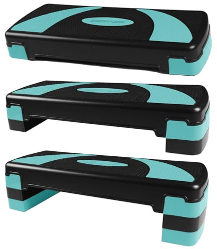 SportVida Steppbrett für Aerobic - Stepper für zuhause Training - Stepper Fitness - Fitnessgeräte für Fitnessstudio - Step Bench Höhenverstellbar - Viele Varianten (Türkis 2-Tritthöhen)