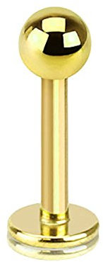 Piercing Stab Stecker Lippenpiercing Ohrpiercing Labret Lippe Ohr Tragus Helix Platte Madonna Stud mit Kugel Innengewinde Klein 1,2mm x 10mm x 4mm Gold
