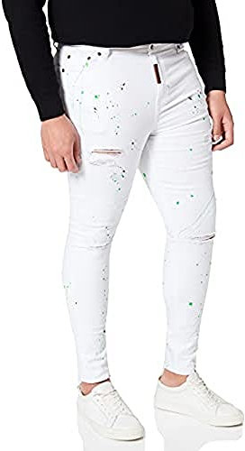 Gianni Kavanagh Men's Neon Paint Splatter White Jeans, M