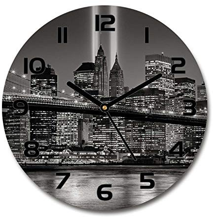 Tulup Glasuhr ⌀ 30cm - Schwarze Zeigern - Wanduhr Wandkunst Bild Gehärtetem Glas Uhr Echtglas Küche Wohnzimmer - Manhattan New York