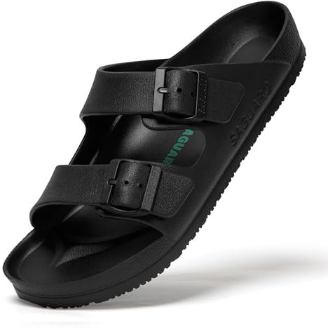 SAGUARO Hombres Pantuflas Elástico Flexible Sandalia Mujeres Ultraligero Sandalias de Playa Cómodo Verano Unisex Adulto Suave Suela Zapatillas de Baño Piscina Slipper Interior, Clog Negro 43
