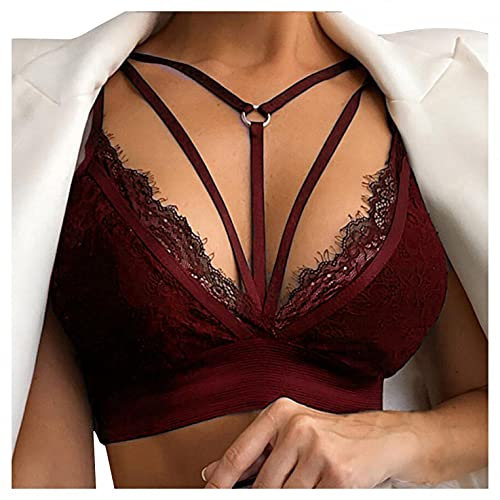 Dasongff Spitze BH Halfter Lace Bralette Damen Sexy Neckholder Sport BH Ohne Bügel Dessous Frauen Bustier Spitzen Bra Nahtlose Umstands BH Spaghettiträger Cross Back Design Push up BH Sport Bra Top
