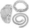 Halukakah Diamant Golduhr, Herren Platin Weiß Vergoldet 40MM Breite Achteckig Rund Wählen Quarz Armband 22cm mit Kubanischer Link Kette 20+45cm Halskette Armband Set, mit Geschenkbox