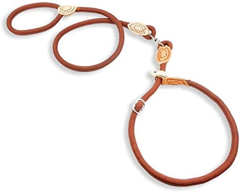 MONKIMAU Hundeleine mit Zugstopp Halsband Set für große Hunde - Leine Nylon 1,4cm x 150cm (braun)