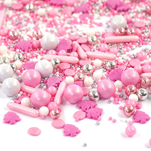 Streusel Pinke Weihnachten Tannenbaum pink, rosa 90g von STREUSEL GLÜCK Zuckerstreusel Sprinkles Christmas Weihnachtsbaum Kuchenstreusel für Plätzchen Weihnachtsbäckerei zum Verzieren