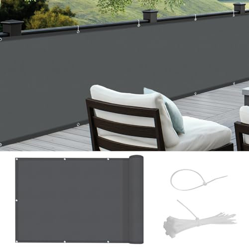 COOL AREA Balkon Sichtschutz 90x800cm Balkonverkleidung UV-Schutz PES Balkonabdeckung wetterfester mit Kabelbinder,Schutz vor neugierigen Blicken,Anthrazit