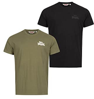 Lonsdale Herren T-Shirt Normale Passform Doppelpack BLAIRMORE, Black/Olive, M