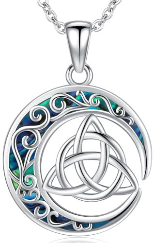 Aniu Keltischer Knoten Halskette Damen 925 Sterling Silber Keltischer Knoten Anhänger Triquetra Keltischer Mond Anhänger Halskette Keltischer Schmuck Geschenke für Frauen Mädchen