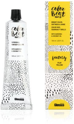 Grupo Almagro Glossco, Color Beat Mask, Coloración Semipermanente Profesional en Crema. Hasta 17 tonos de Fantasia y Pastel. Fácil aplicación, 100 ml (Amarillo (Play Yellow))