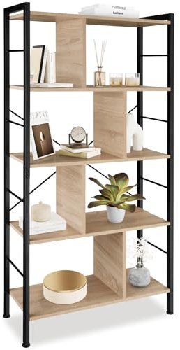 tectake® Estanteria Metalica, 4 Estantes, 8 Compartimentos, Estanterias Almacenaje, Muebles de Salon, Mueble Recibidor - 75,5 x 30 x 155 cm Madera Industrial Clara, Roble Sonoma