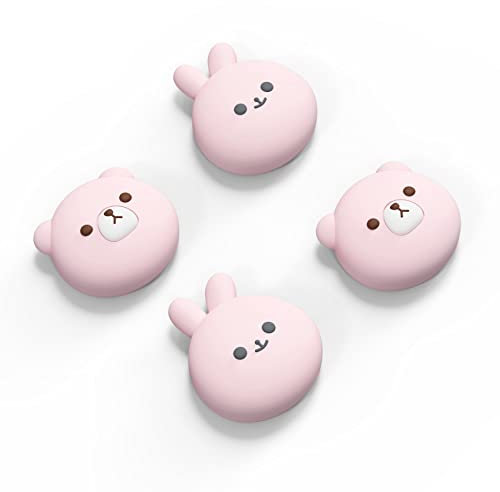 PlayVital Thumbstick Caps Kappen für Nintendo Switch/OLED/Lite,Stick Caps Kappen Aufsätze Silikon Analog Controller Joystick Kappen für Switch & Switch Lite & Switch OLED(Bär & Hase Rosa)