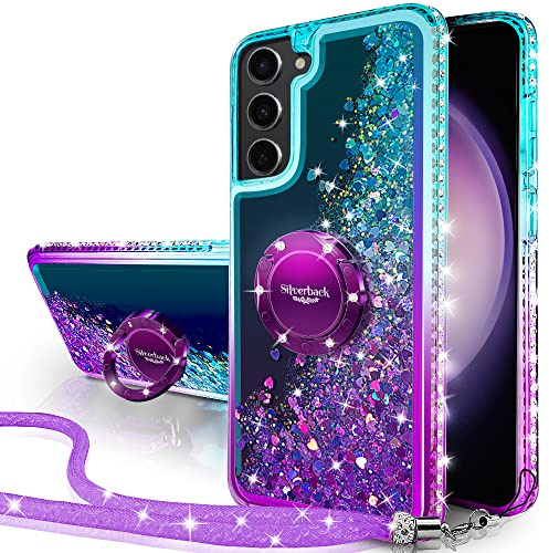 Miss Arts Hülle für Samsung Galaxy S23, Glitzer Handyhülle mit Ringständer | Lila,mit Ring & Band,Silikon Flüssigkeit Clear Case, Treibsand Schutzhülle für Mädchen