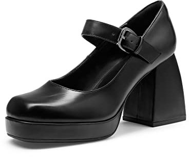 DREAM PAIRS Scarpe Mary Jane con Tacco a Blocco da Donna Eleganti Décolleté con Tacco Alto,Size 41,Nero-Pu,SDPU2331W