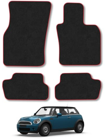 Mini Cooper (2014-2024) [3 Door] Carpet Car Mats | Red Edge Trim Tailored Fit Floor Mats Full Coverage Protection Accessories Easy Clean Anti Slip Made in the UK