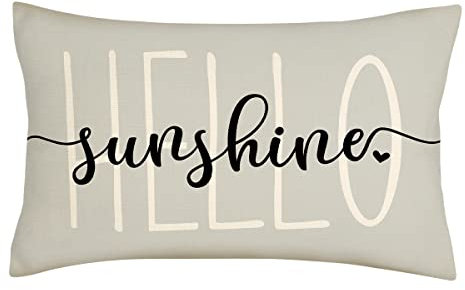 4TH Emotion Hello Sunshine Kissenbezug, Bauernhaus, grau, Lendenkissenbezug, Frühlings- und Sommerdekoration, Kissenbezug für Sofa, Couch, Polyester-Leinen, 30,5 x 50,8 cm