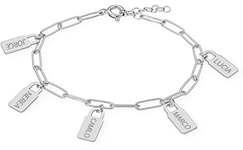 doble aro - Pulsera Personalizada con Candados - Pulsera de Plata con eslabones para Mujer - Pulsera Padlock Plata, Plata de Ley 925/1000 con Cadena de 19 cm y Alargador. Entre 1 y 6 candaditos.