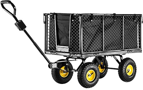 KADAX Netzgartenwagen, 97x47x40cm Gartenwagen aus pulverbeschichteten Metall, Transportwagen mit Traglast bis 500kg, Klappbarer Bollerwagen, Strand, Tiere (Schwarz)